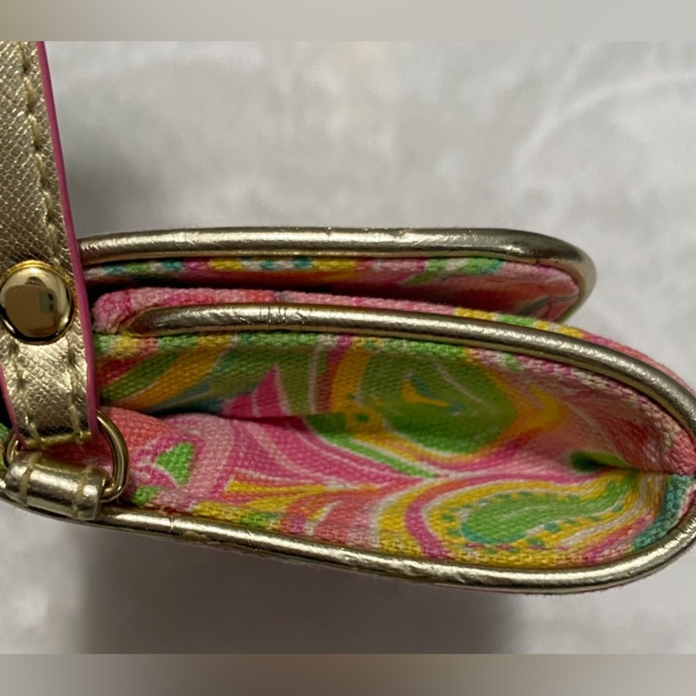 Lilly Pulitzer It's A Keeper Canvas Wristlet Wallet Pink Green Paisley Gold - Picture 7 of 11